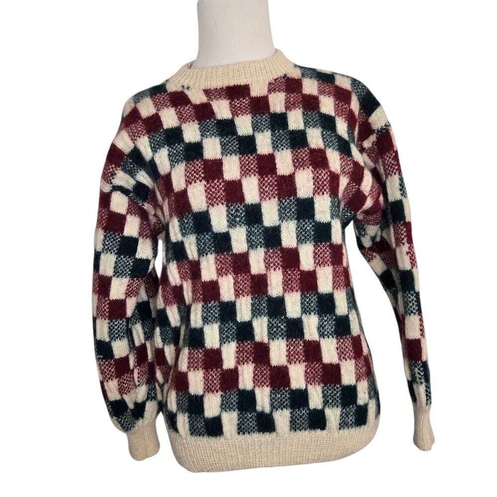 Checkerboard Retro Indie Granola Wool Sweater Thick Warm Grunge Hipster Small